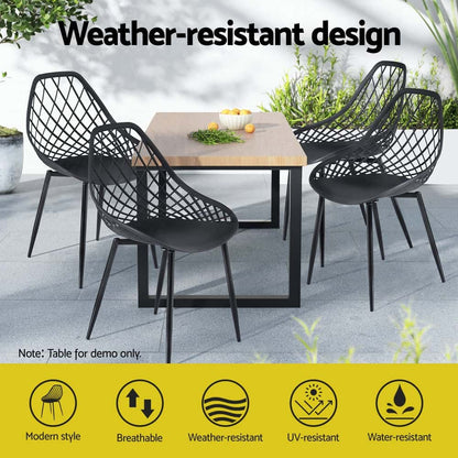 Best 4PC Outdoor Dining Chairs PP Lounge Chair Patio Garden Furniture Black | Buy Online at Furniture Things Australia