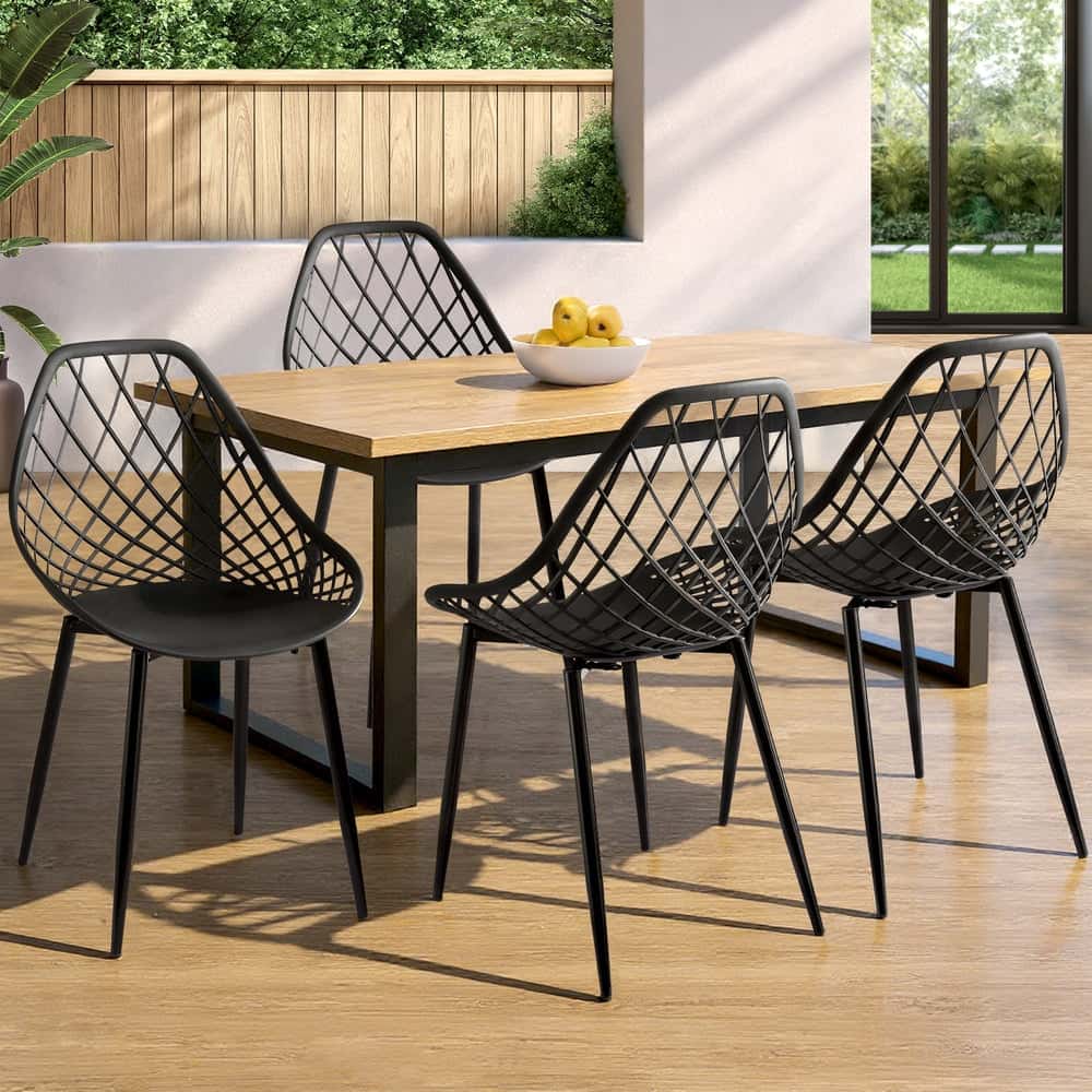 Best 4PC Outdoor Dining Chairs PP Lounge Chair Patio Garden Furniture Black | Buy Online at Furniture Things Australia
