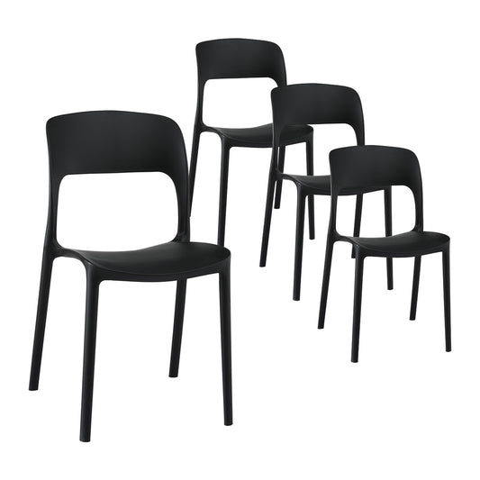 4PC Outdoor Dining Chairs Stackable PP Patio Chair Garden Furniture Black