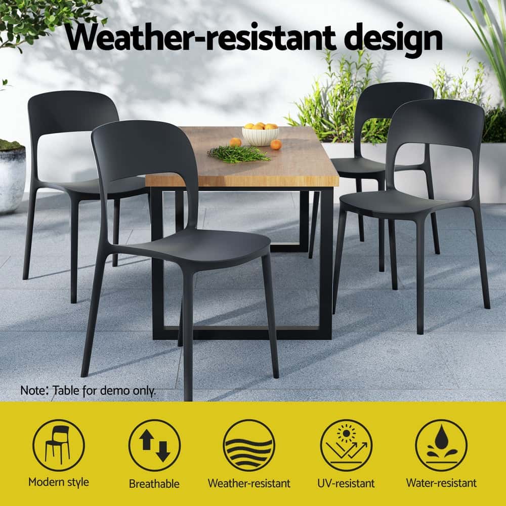Best 4PC Outdoor Dining Chairs Stackable PP Patio Chair Garden Furniture Black | Buy Online at Furniture Things Australi
