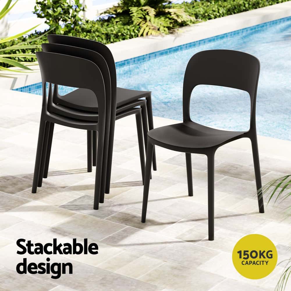 Best 4PC Outdoor Dining Chairs Stackable PP Patio Chair Garden Furniture Black | Buy Online at Furniture Things Australi