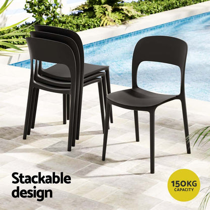 Best 4PC Outdoor Dining Chairs Stackable PP Patio Chair Garden Furniture Black | Buy Online at Furniture Things Australi