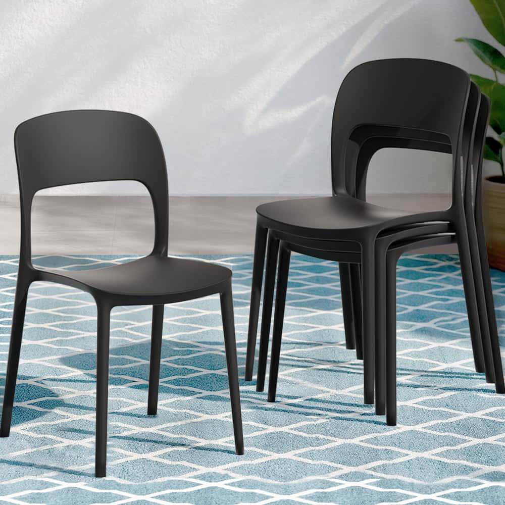 Best 4PC Outdoor Dining Chairs Stackable PP Patio Chair Garden Furniture Black | Buy Online at Furniture Things Australi