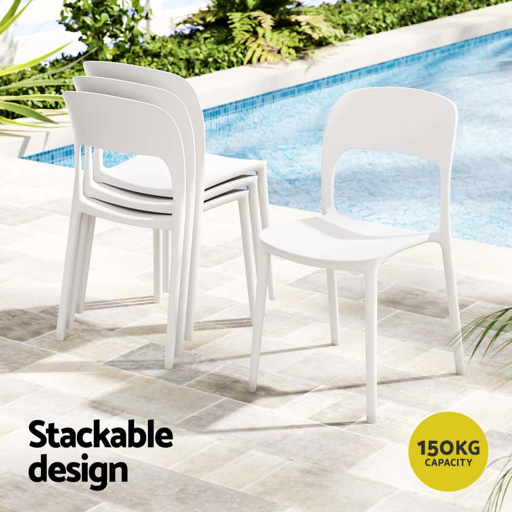Best 4PC Outdoor Dining Chairs Stackable PP Patio Chair Garden Furniture White | Buy Online at Furniture Things Australi