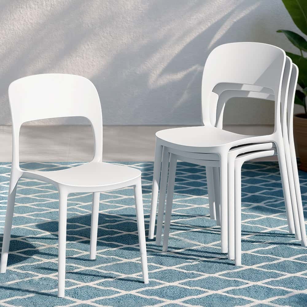 Best 4PC Outdoor Dining Chairs Stackable PP Patio Chair Garden Furniture White | Buy Online at Furniture Things Australi