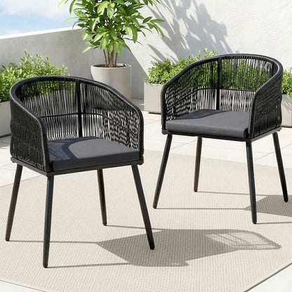 Best 2PC Outdoor Dining Chairs Wicker Chair Patio Furniture Garden Steel Black | Buy Online at Furniture Things Australi