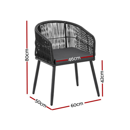 2PC Outdoor Dining Chairs Wicker Chair Patio Furniture Garden Steel Black
