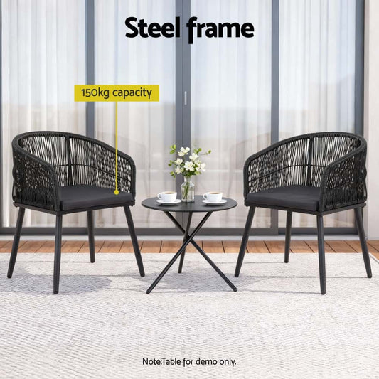 Best 2PC Outdoor Dining Chairs Wicker Chair Patio Furniture Garden Steel Black | Buy Online at Furniture Things Australi