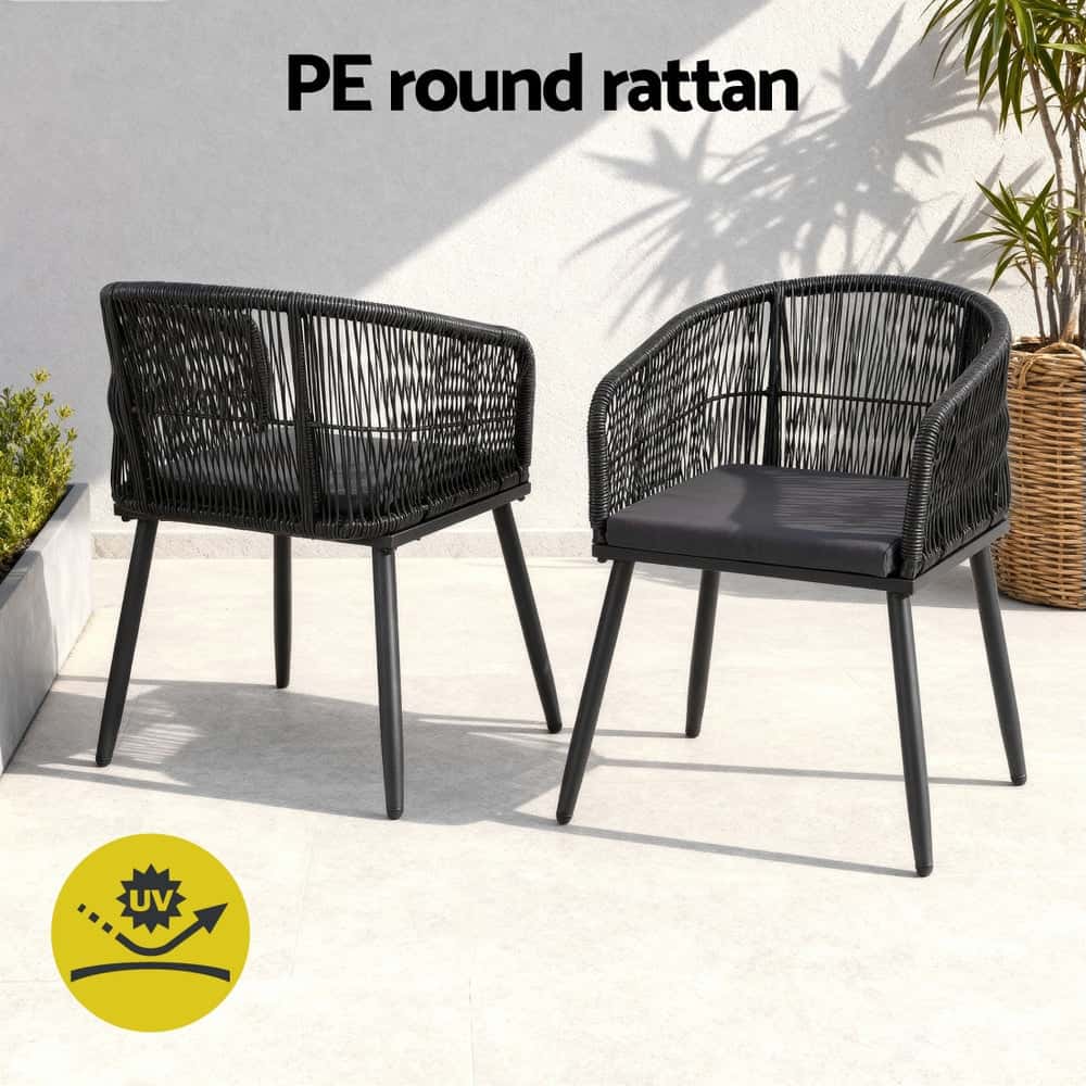 Best 2PC Outdoor Dining Chairs Wicker Chair Patio Furniture Garden Steel Black | Buy Online at Furniture Things Australi
