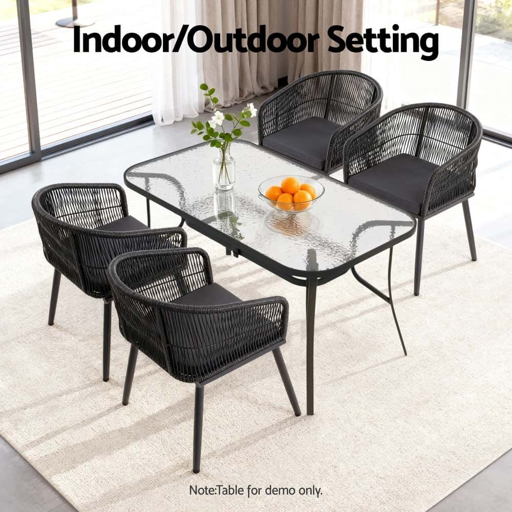 Best 2PC Outdoor Dining Chairs Wicker Chair Patio Furniture Garden Steel Black | Buy Online at Furniture Things Australi