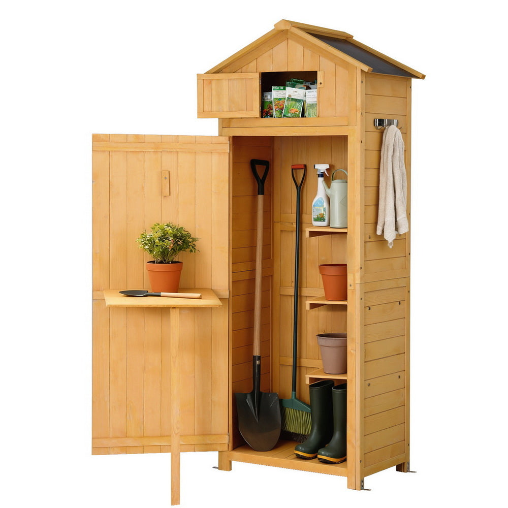Outdoor Storage Cabinet Cupboard Folding Table Tool Organizer Shed Adjustable