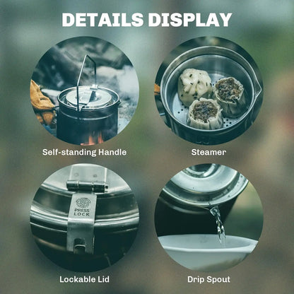 Camping Steamer Pot with Stainless Steel Lockable Lid 1.2L