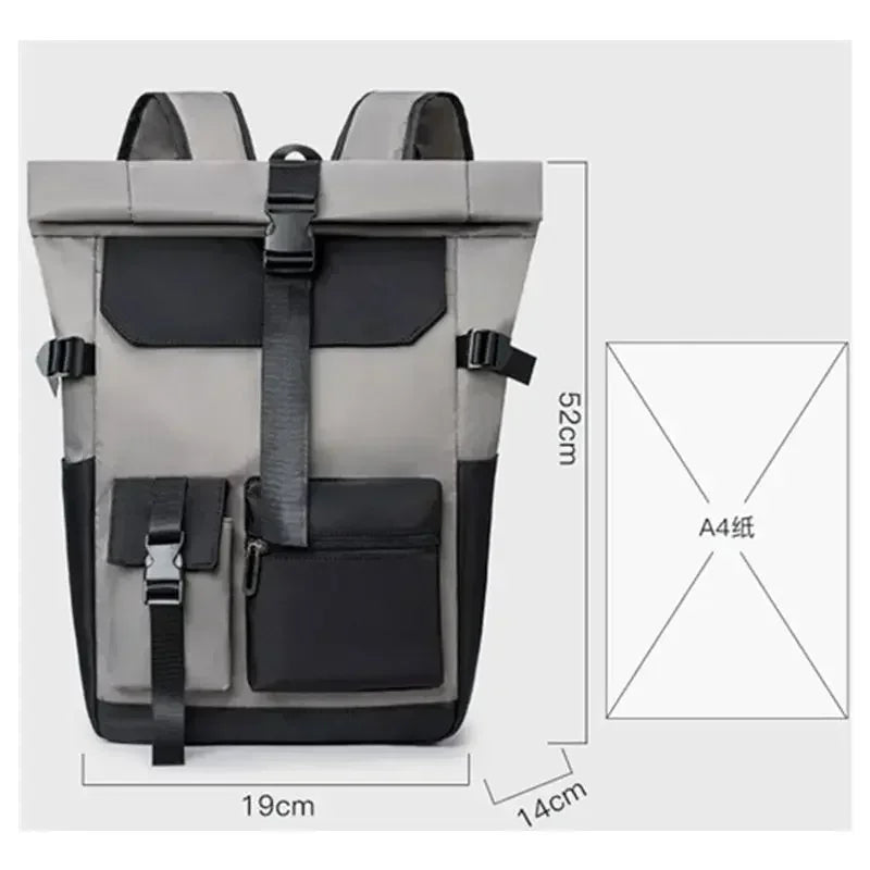 Backpack with Waterproof Nylon Roll on Top