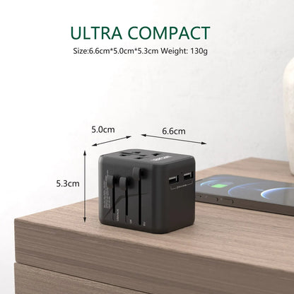 Travel Adapter Universal All-in-One with 2 USB