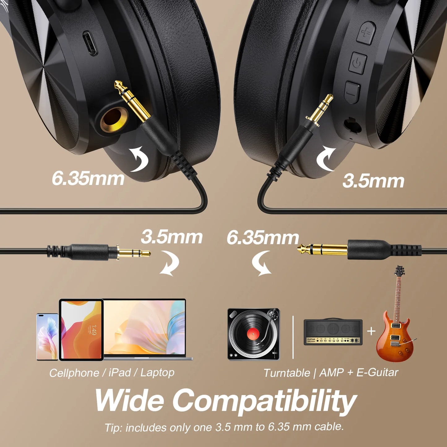 Bluetooth Headphones with Over Ear Wireless Studio Monitor