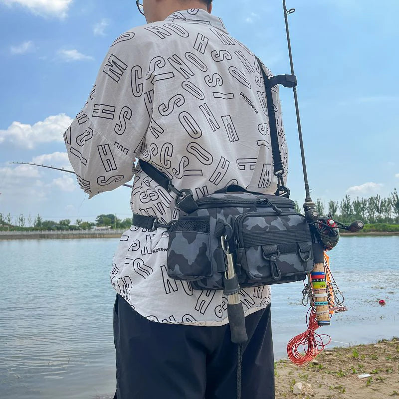 Fishing Gear Shoulder Bag with Nylon Rod Holder