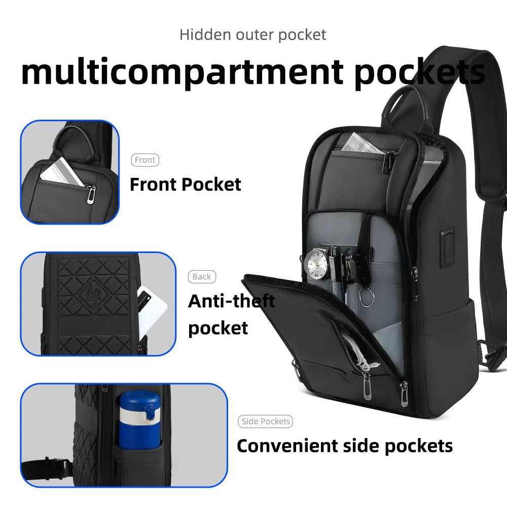 Men Crossbody Bag with USB Waterproof Travel Sling