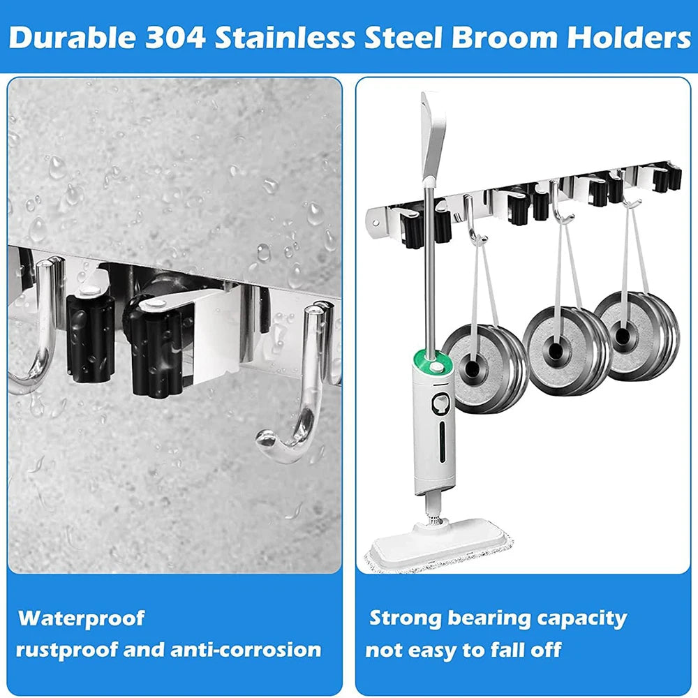 Mop Broom Holder Stainless Steel Wall Mounted