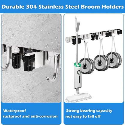 Mop Broom Holder Stainless Steel Wall Mounted