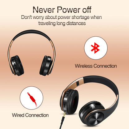 Wireless Headphones Bluetooth with Gold Stereo Foldable Mic