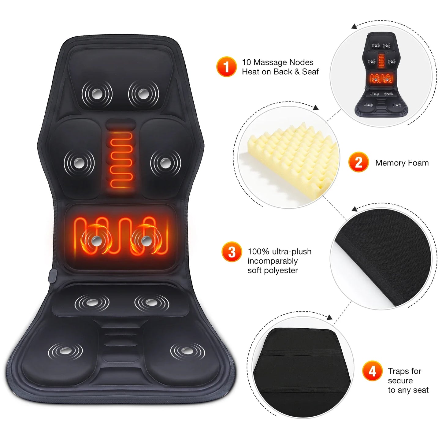 Back Massager with Electric Heating Vibration Cushion