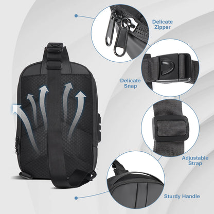 Men Anti-Theft Sling Bag with Waterproof USB Crossbody