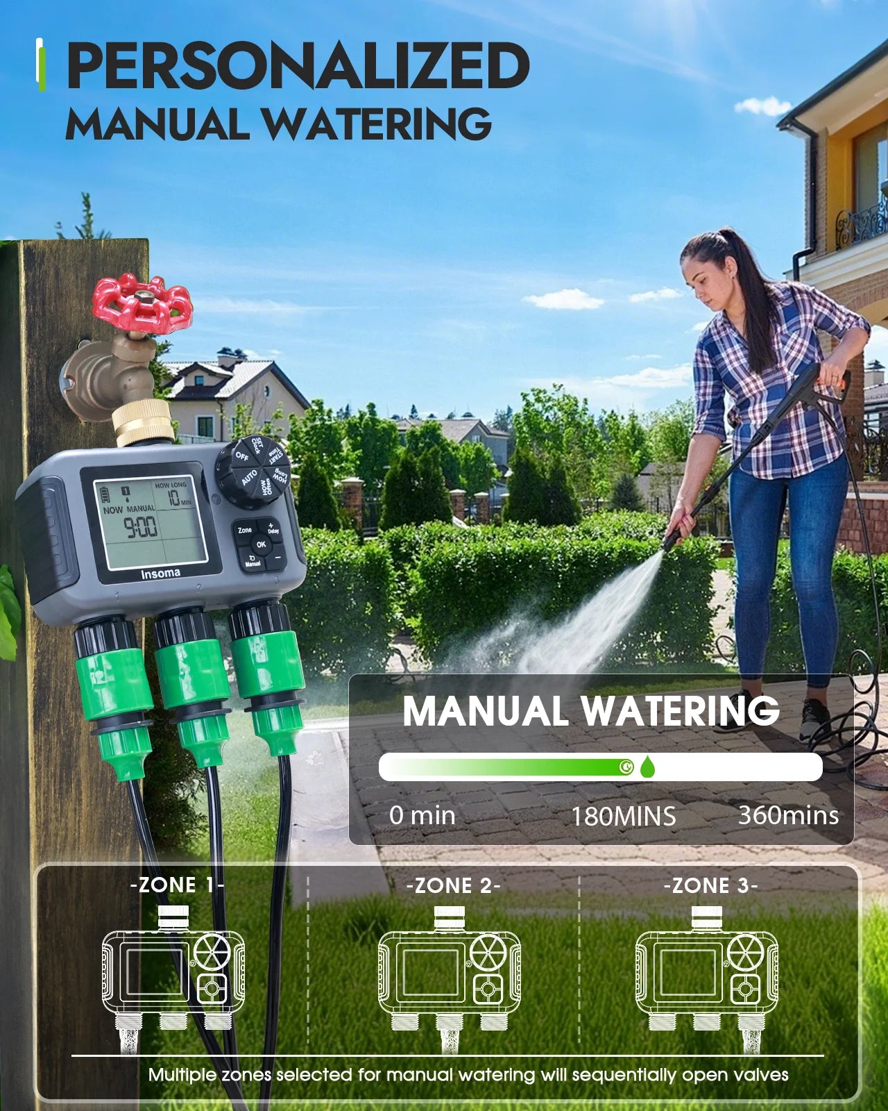 3-Outlet Automatic Water Timer Irrigation Controller