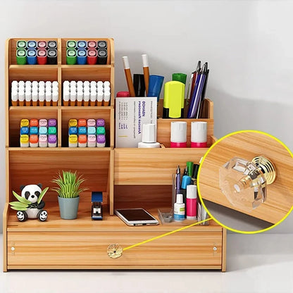 Desk Organizer Wooden Large-Capacity Pen Holder Drawer