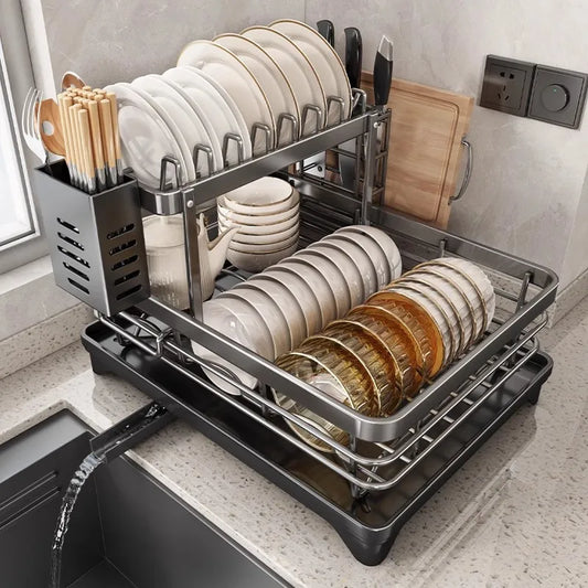 Dish Rack Adjustable Stainless Steel Kitchen Organizer