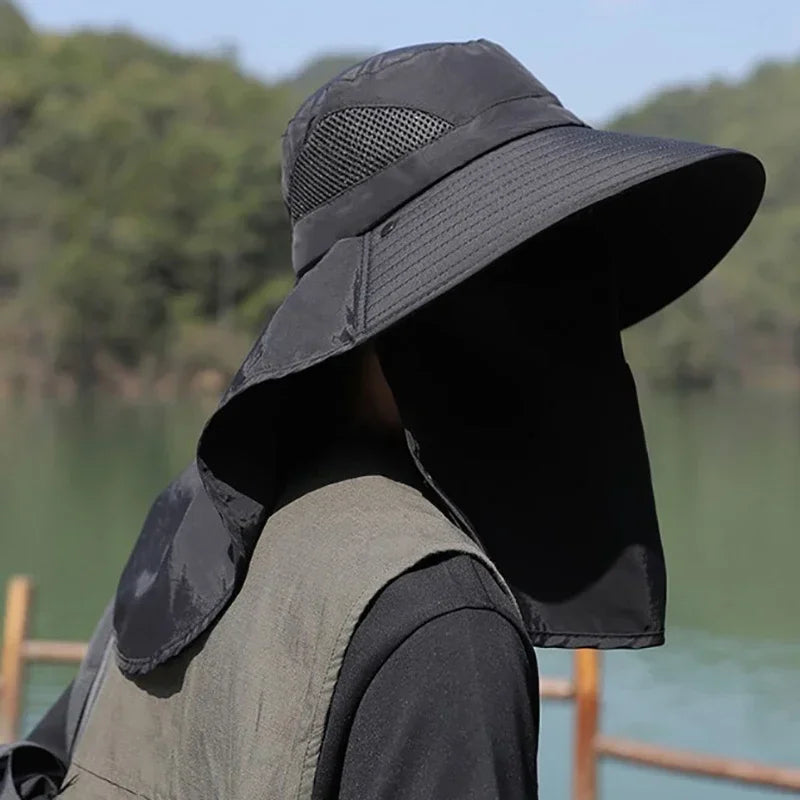 Sun Hat with UV Protection Neck Flap for Outdoor (Black)
