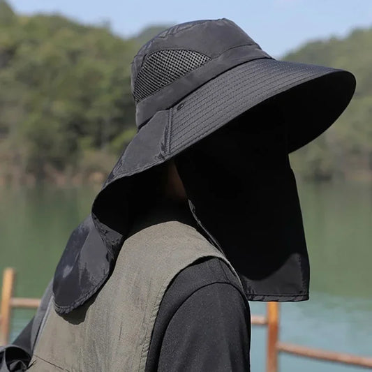 Sun Hat with UV Protection Neck Flap for Outdoor (Black)