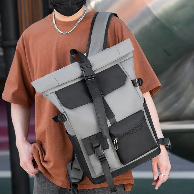 Backpack with Waterproof Nylon Roll on Top