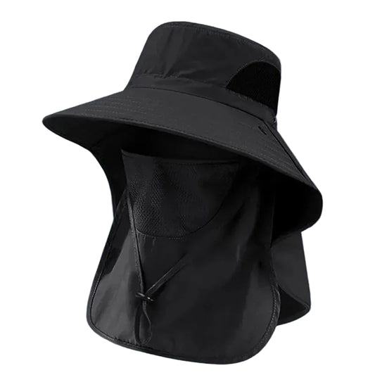 Sun Hat with UV Protection Neck Flap for Outdoor (Black)