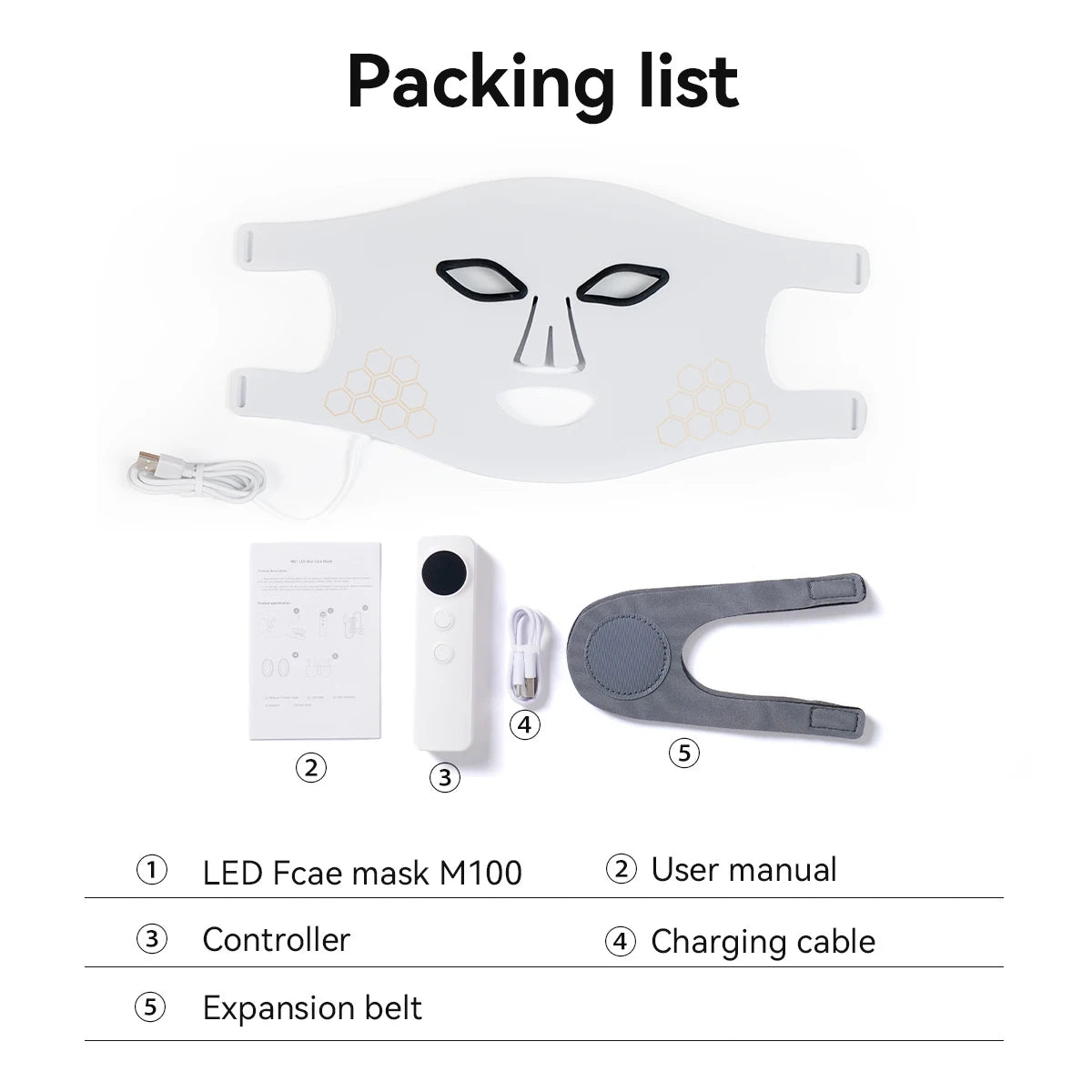 Therapy Mask Face Neck with Red Light Rechargeable LED