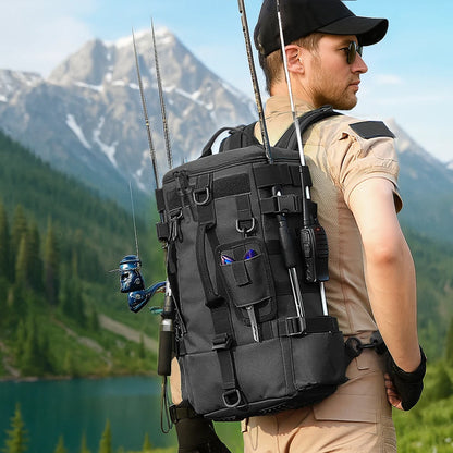 Tactical Fishing Backpack with Rod Holder & Tackle Storage