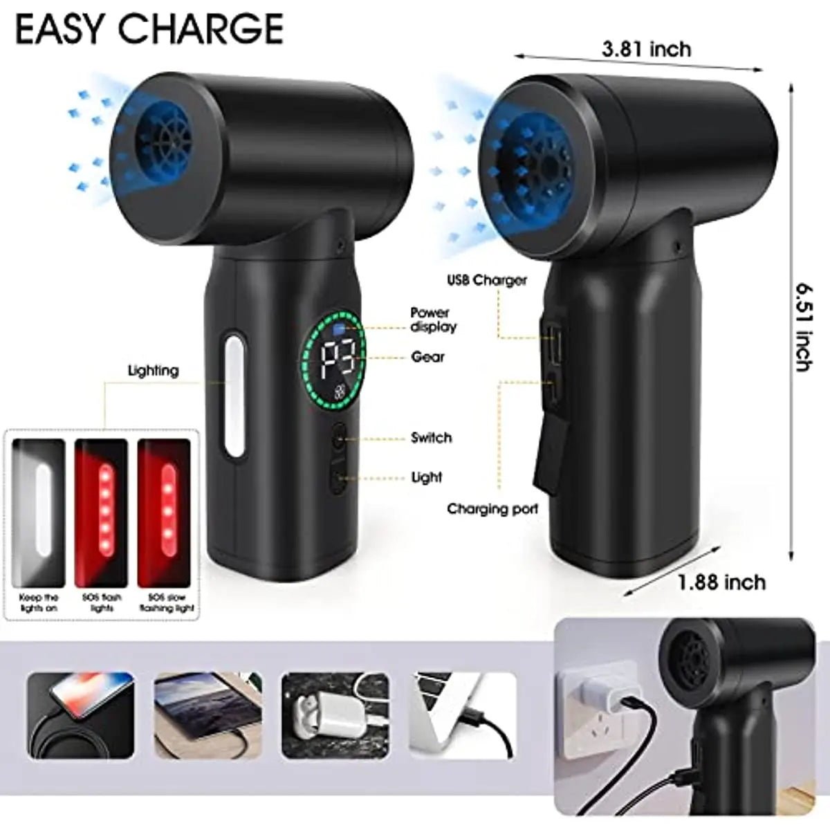 Air Duster Vacuum Cleaner 7500mAh Portable Cordless Blower