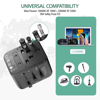 Travel Adapter Universal All-in-One with 2 USB