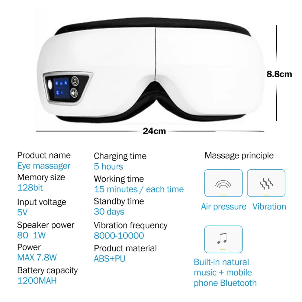 Eye Massager with 6D Smart Vibration Airbag Bluetooth
