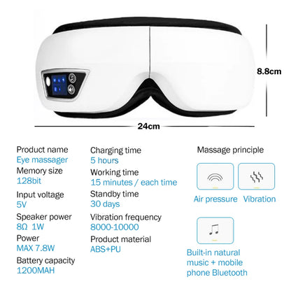 Eye Massager with 6D Smart Vibration Airbag Bluetooth