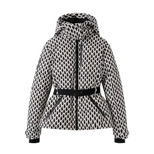 Women's Winter Hooded High Waist Padded Sport Parkas Coats with Belt Female Elegant Thick Warm Pockets Windproof Skiing Jackets