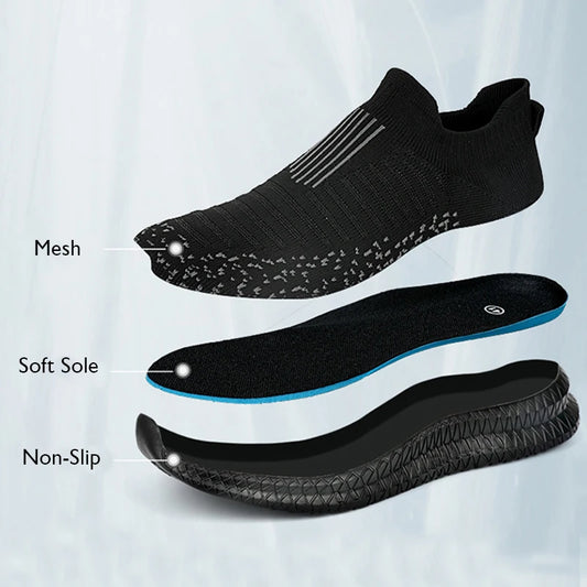 Walking Black Shoes Slip-On Mesh Men (Shoe Size: 39)