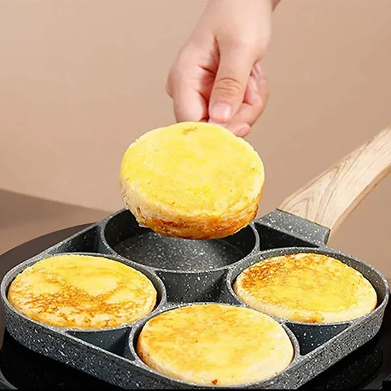 Frying Pan Non Stick Four Hole Omelet Wooden Handle