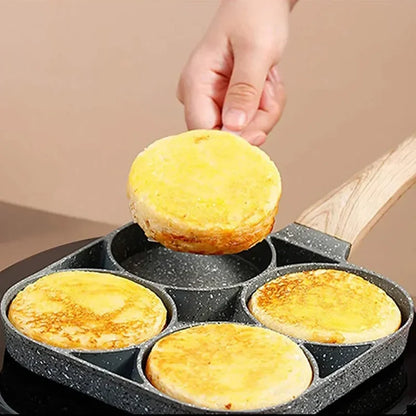 Frying Pan Non Stick Four Hole Omelet Wooden Handle