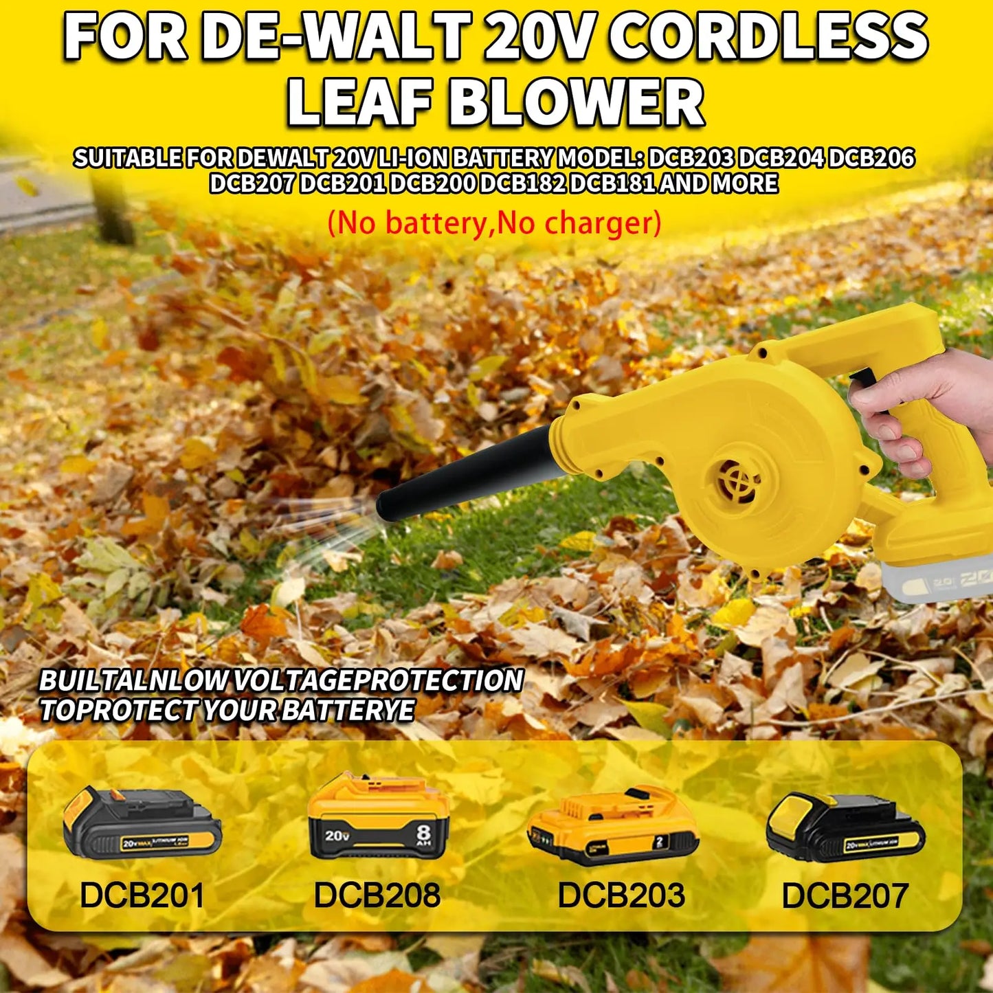 Cordless Leaf Blower for Dewalt 20V Battery Electric Jobsite Air Blower 2-in-1 Handle Electric Blower and Vacuum Cleaner