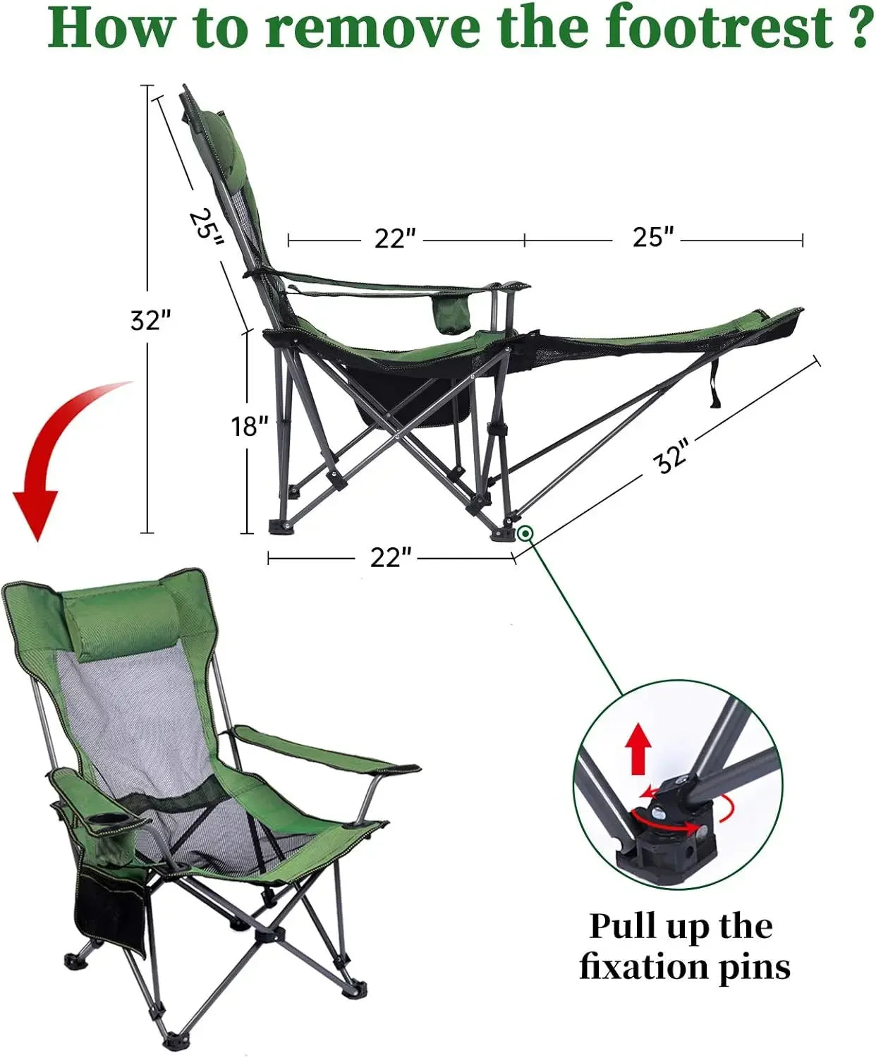 Portable Camping Folding Chair with Reclining Footrest