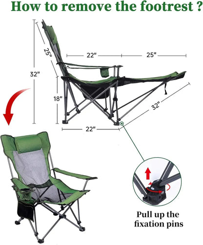 Portable Camping Folding Chair with Reclining Footrest