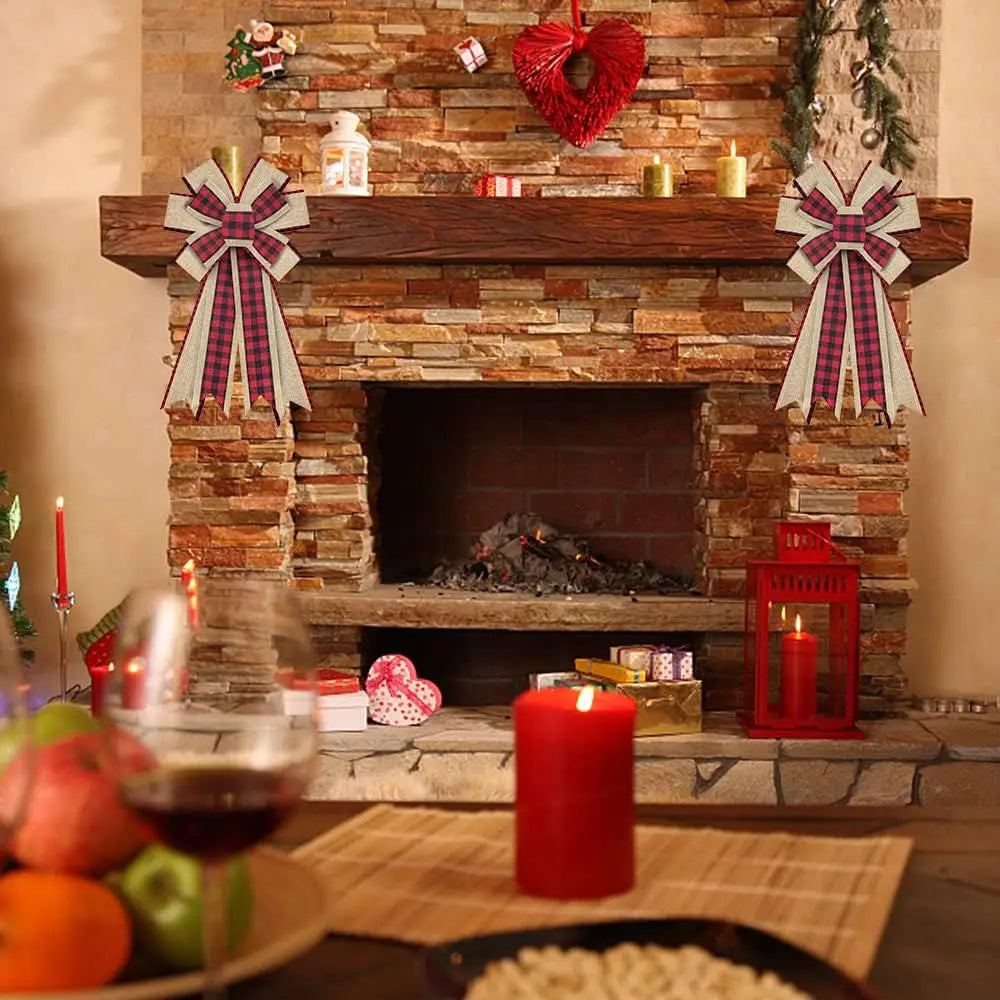 Christmas Wreath with Red &  Black Plaid Bow Burlap