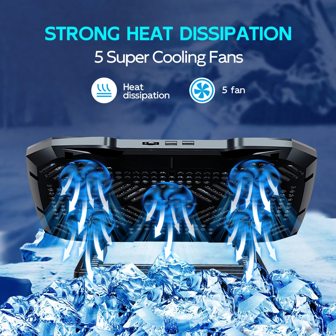 Laptop Cooling Pad 5 Fans Adjustable Stand with Holder