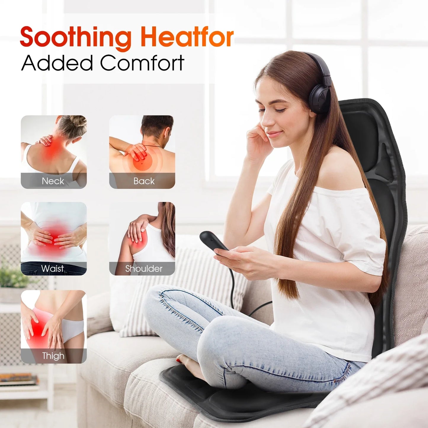 Back Massager with Electric Heating Vibration Cushion
