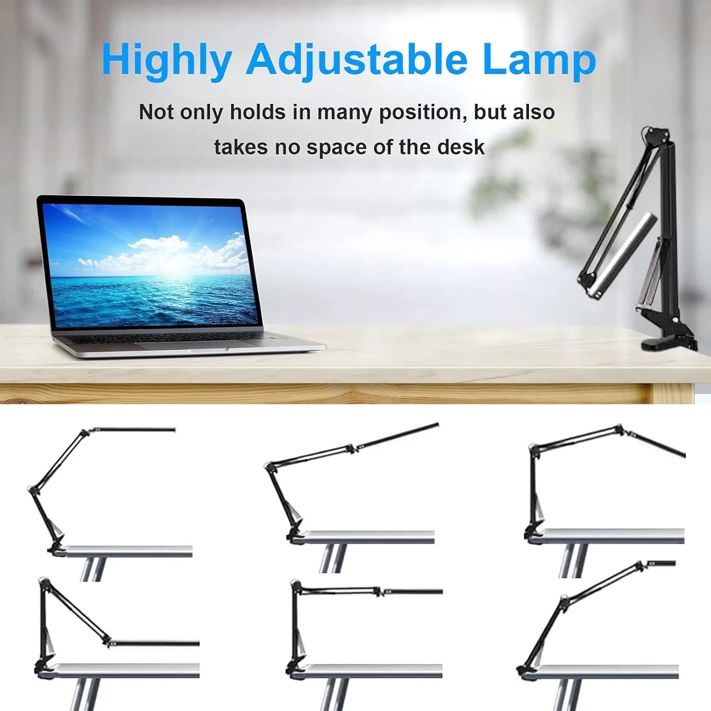 Desk Lamp LED Folding Metal Clip Dimmable Adjustable